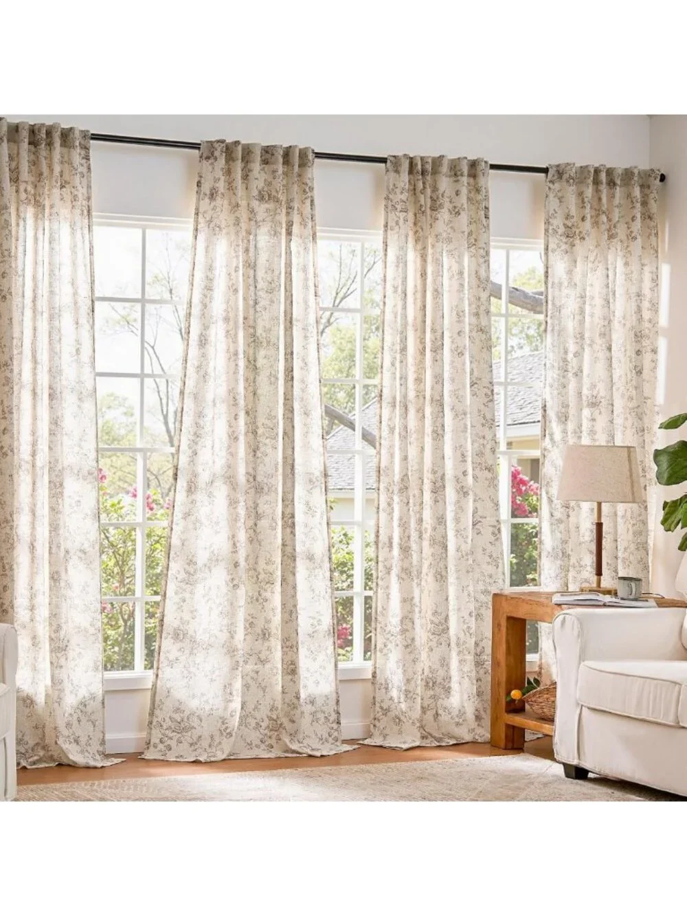 Elegant Taupe Floral Linen Curtains 90